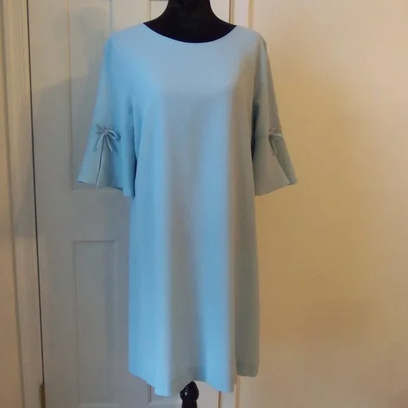 NWT GOAT Irinna Wool Crepe Tunic Dress w/Bow Sleeve Pacific Blue sz 12